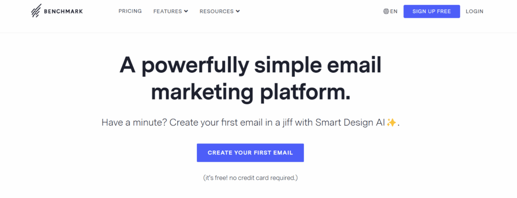 Capture de Benchmark Email, logiciel de newsletters parmi les solutions gratuites d’emailing visuel