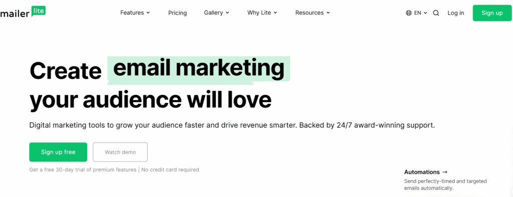 Interface intuitive de MailerLite, un des outils d’emailing gratuits les plus simples pour débutants