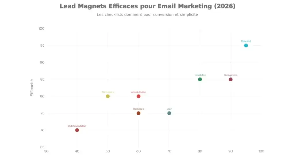 Comparatif des types de lead magnets selon l’effort et l’impact pour débuter l’email marketing en 2026